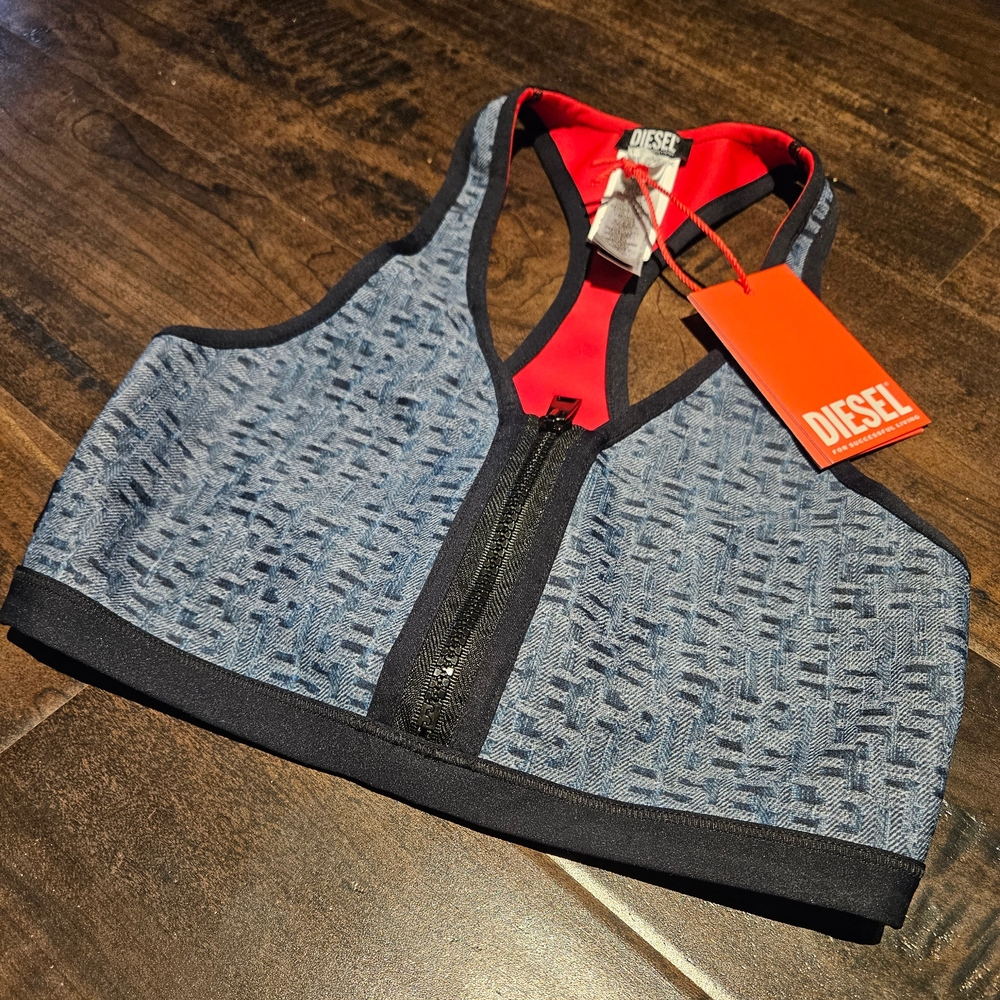 Diesel Blue and Black Sports Bra with Racerback Design